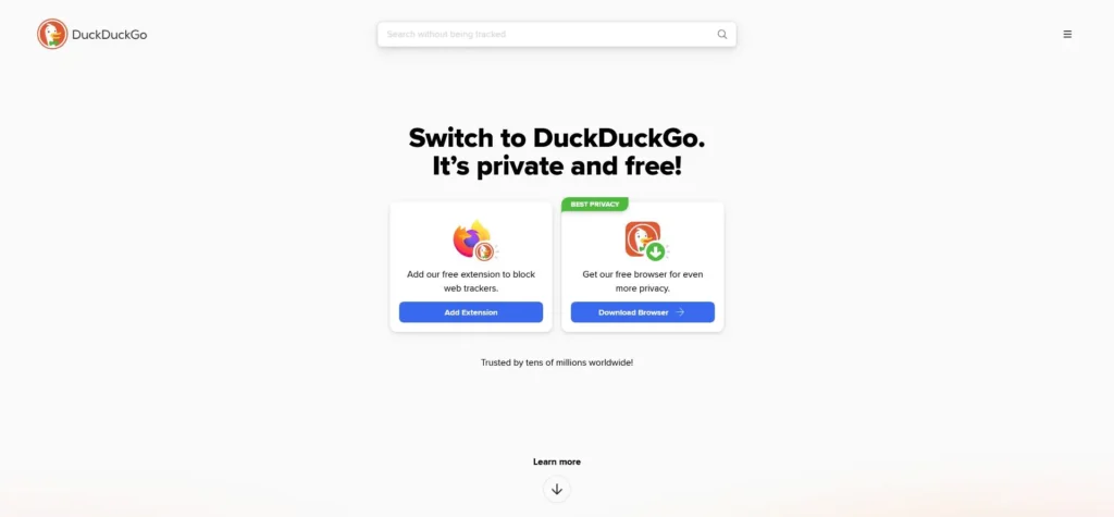 DuckDuckGo homepage